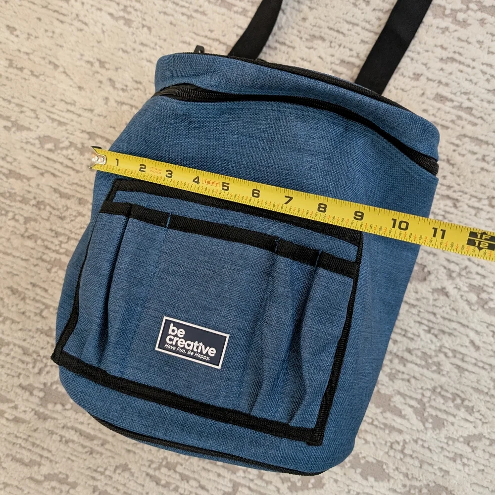 Knitting Bag Yarn Tote Organizer Crochet Storage Blue Linen with Cotton Lining